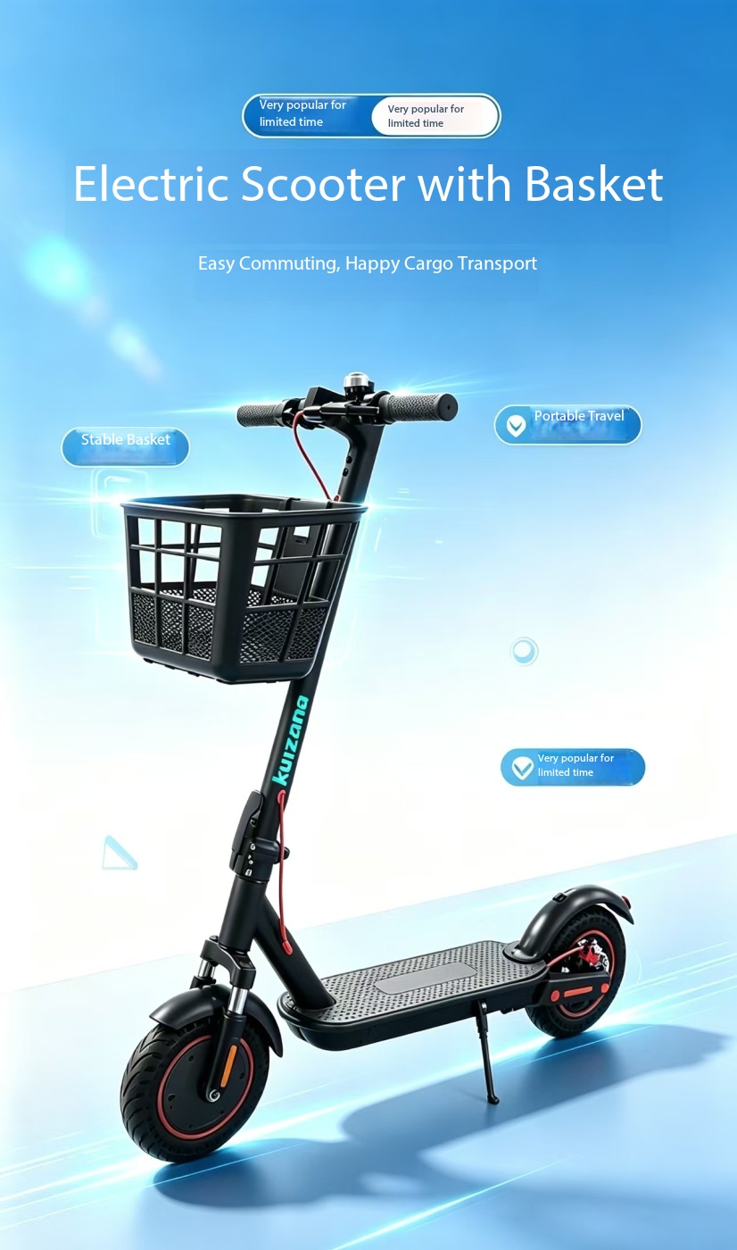 Khuzana electric scooter with the free front basket mounted — stable cargo transport